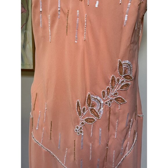 Vintage NWT Retro 20s 2-Piece Beaded Dress & Jacket Set XL Peach Asymmetrical - Picture 7 of 12